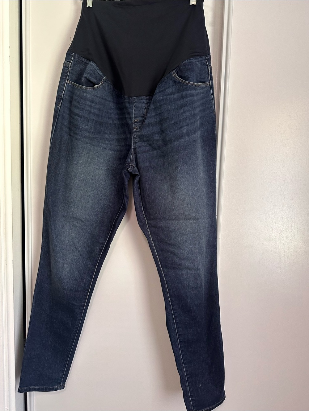 Dark Blue Maternity Skinny Jeans with Black Support Panel